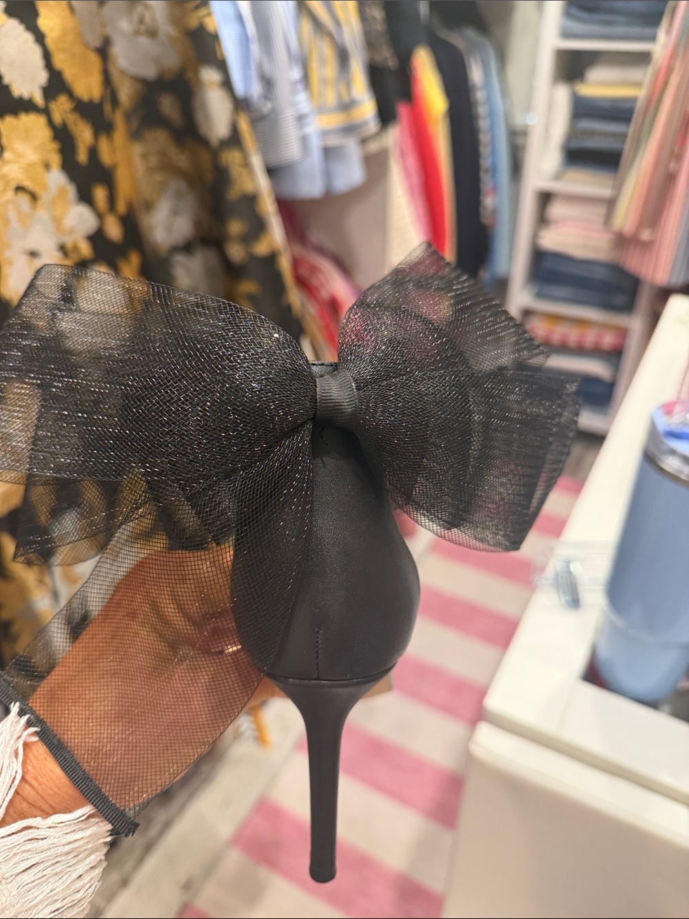 Charles David Black Tulle Ankle-Tie Heeled Sandals - Picture 2 of 4